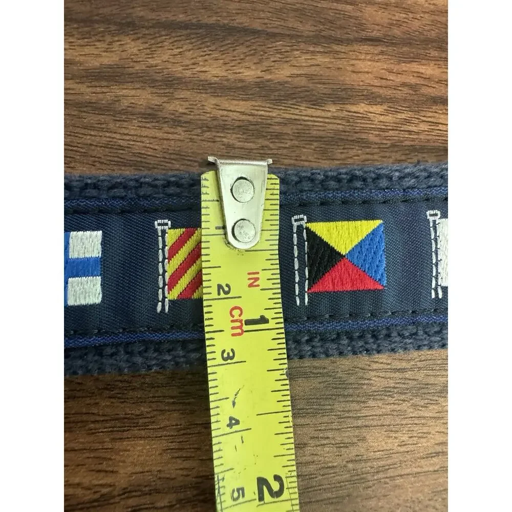 Leather Man Ltd Belt Mens 36 Navy Web Brass Buckle Embroidery Nautical Flags USA
